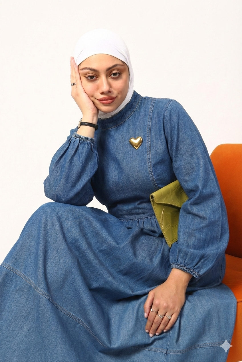 Classic maxi blue denim dress