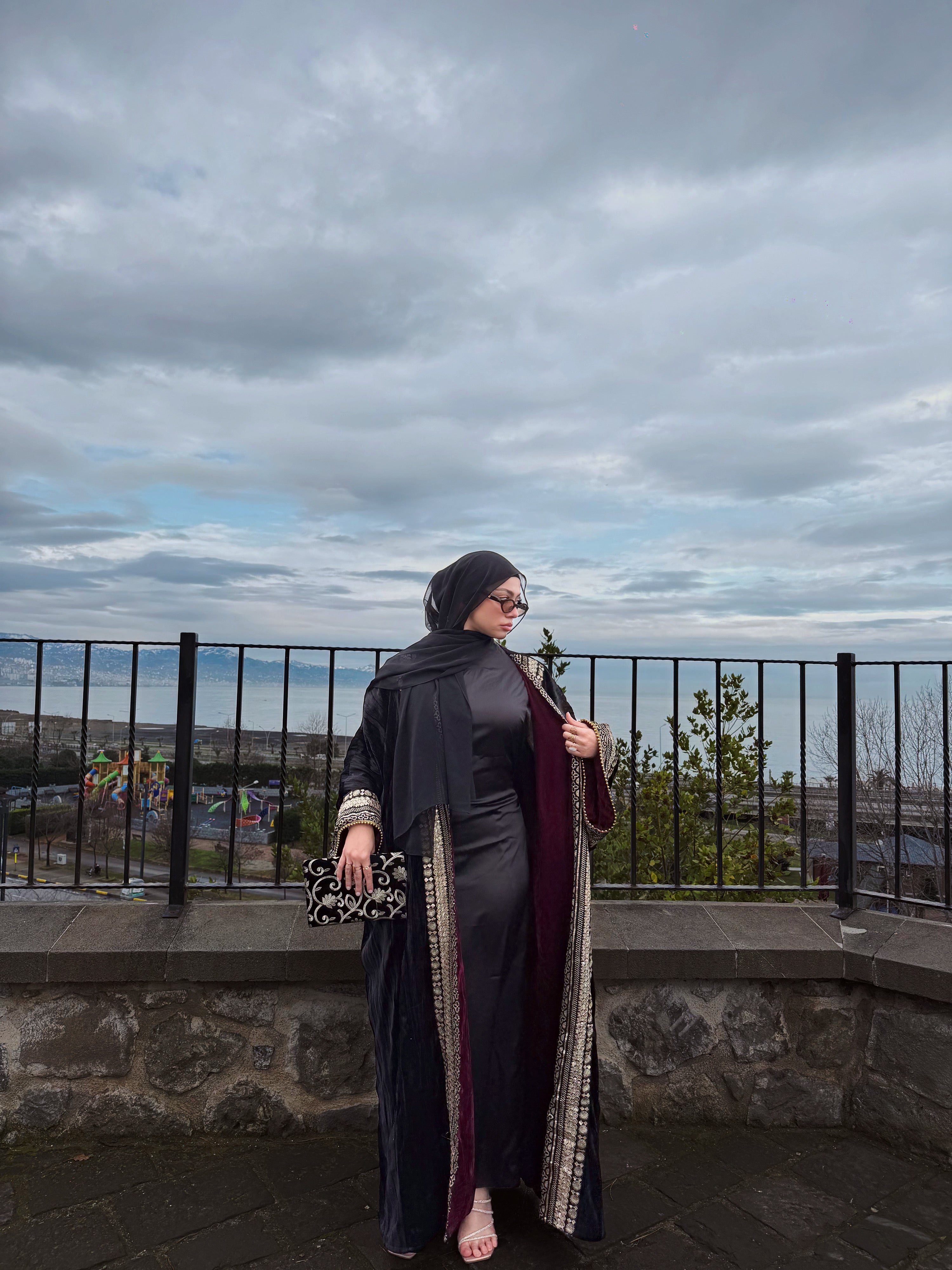 Black velvet ramadan kaftan