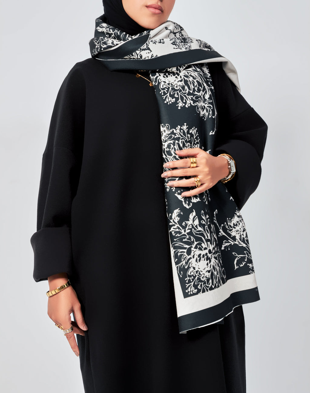 Flowery double face printed scarf