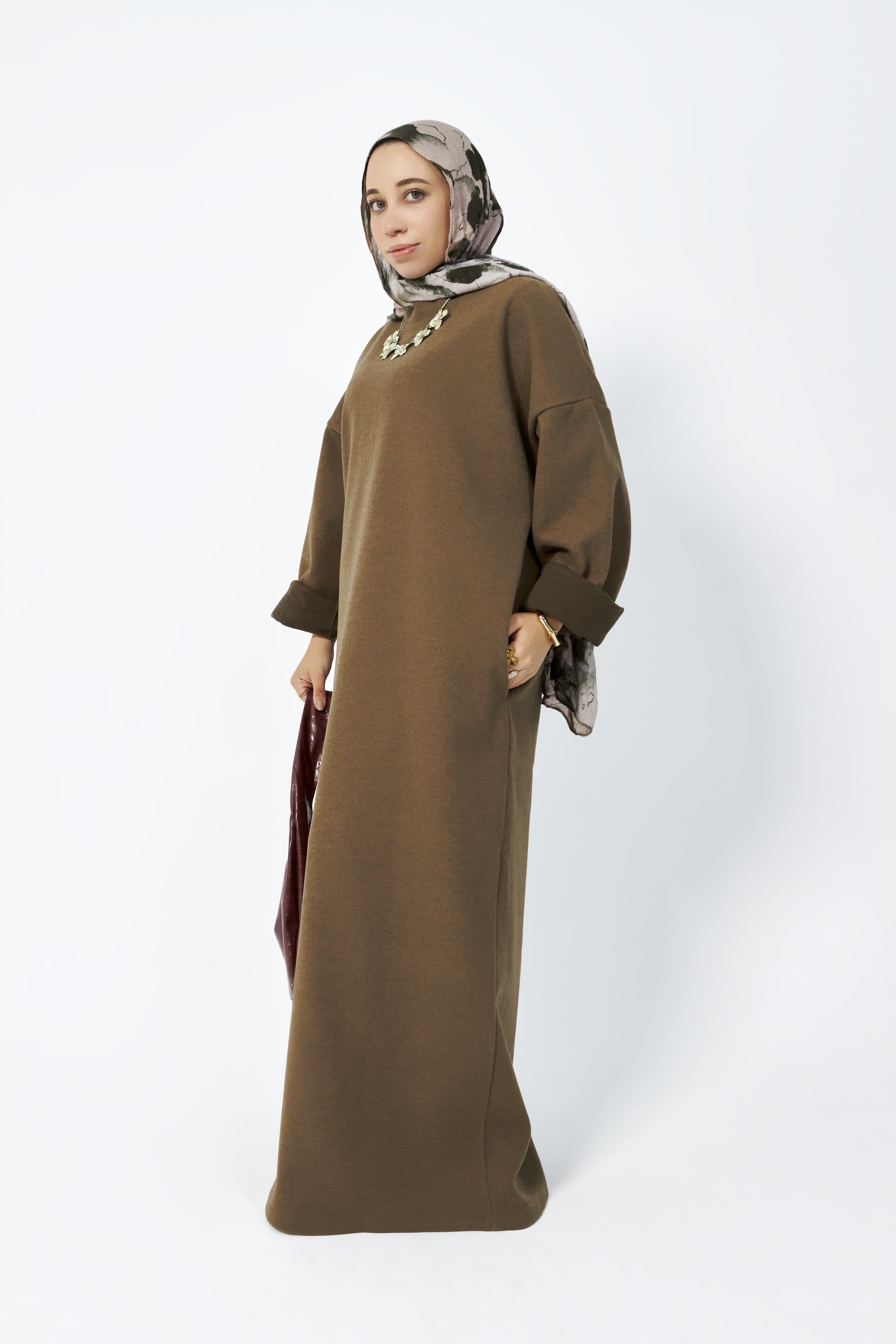 Soft Wool oversized dress in Oily green