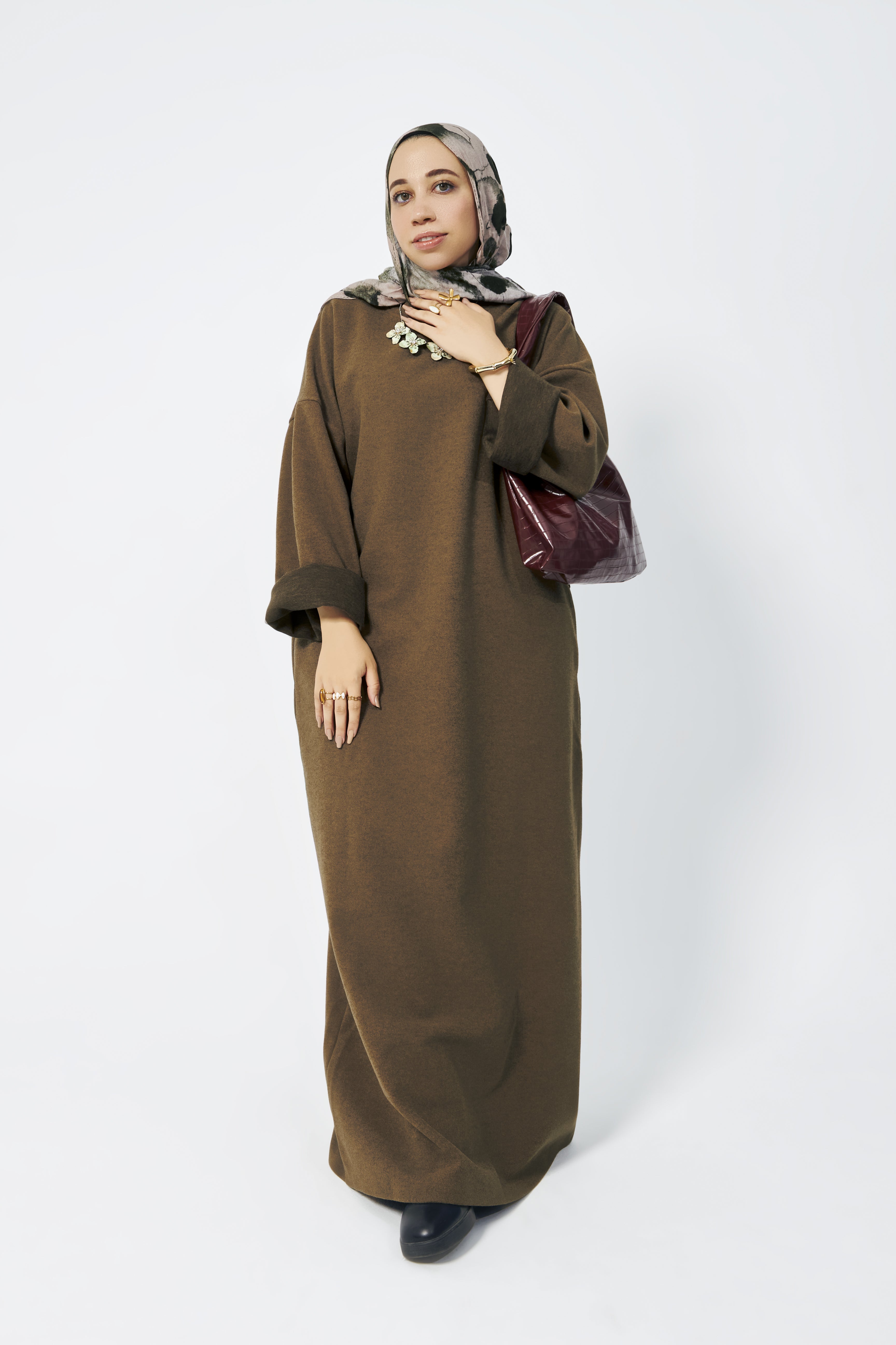 Soft Wool oversized dress in Oily green